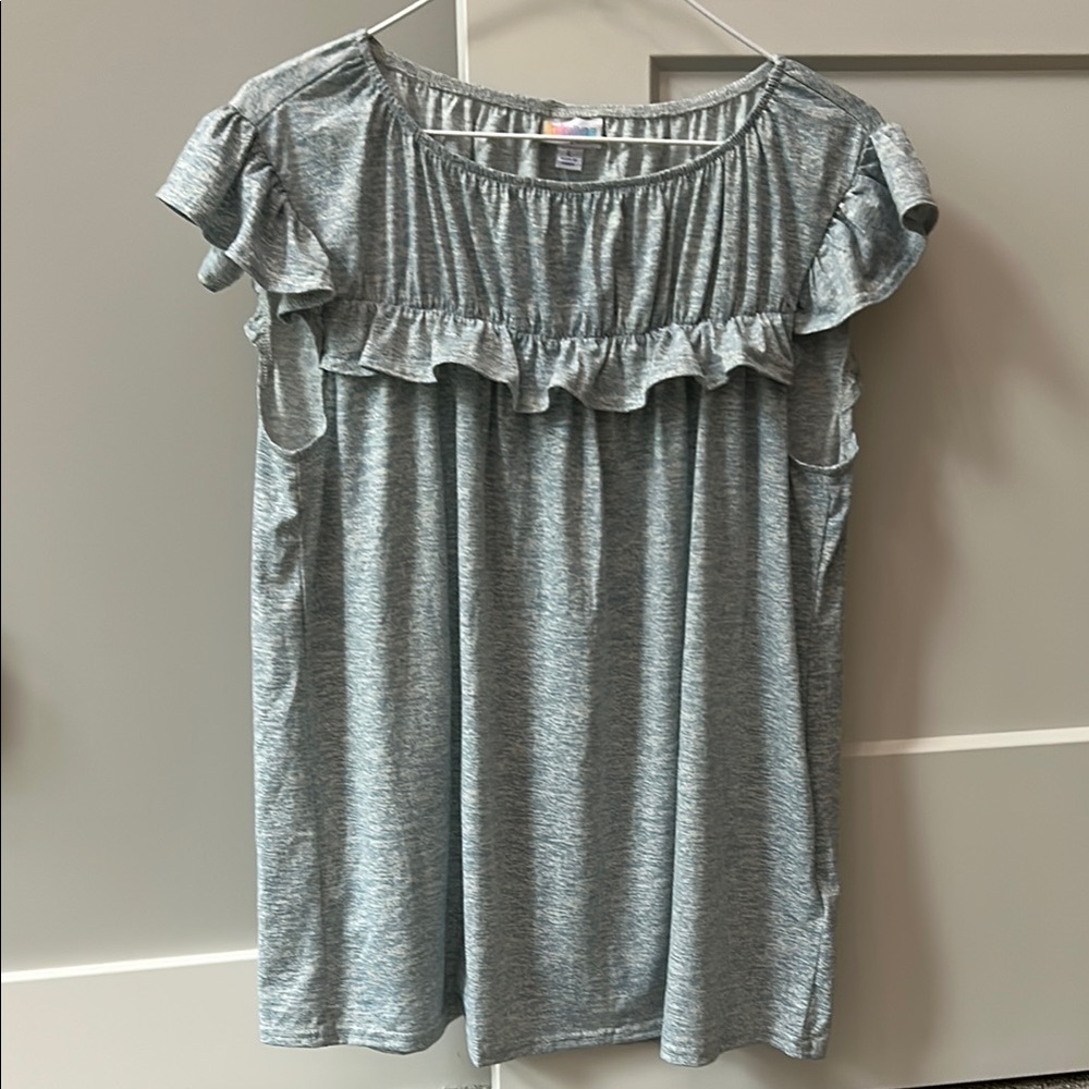Blue/ creamy white pattern ruffle shirt